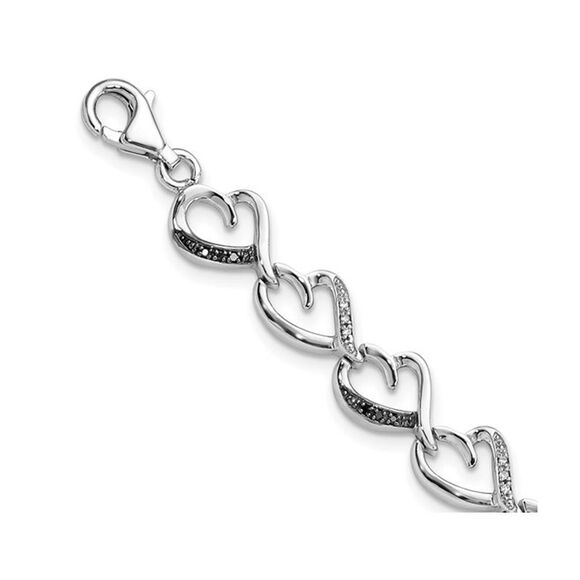 1/8 Carat (ctw) Black and White Diamond Heart Bracelet in Sterling Silver